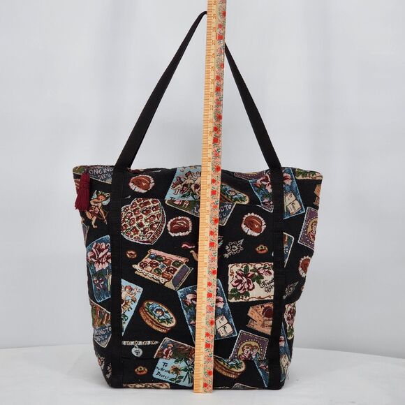 Handmade Cupid Love Tapestry Black Large Weekender Tote Bag - Picture 11 of 13
